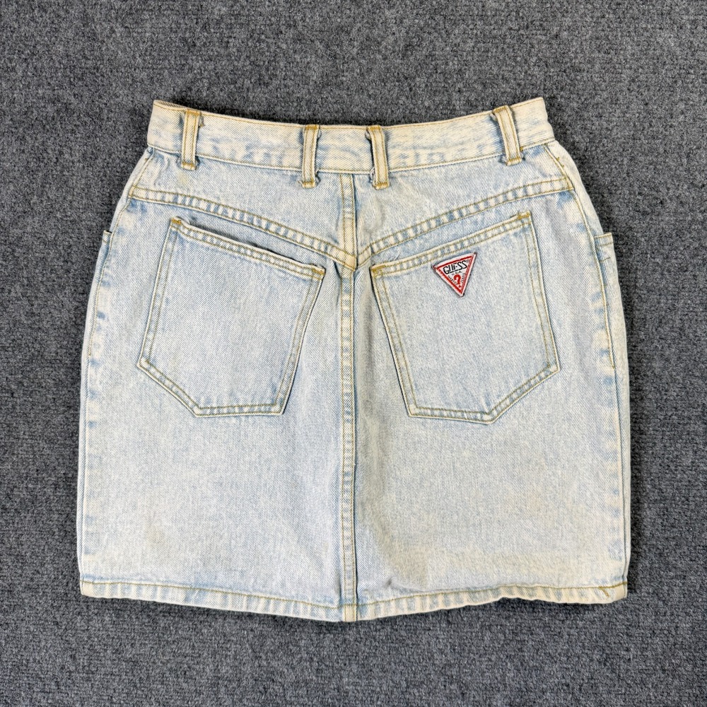 Vintage Guess Denim Skirt Size 30 (23 Actual) Light Wash Blue Mini High Waisted